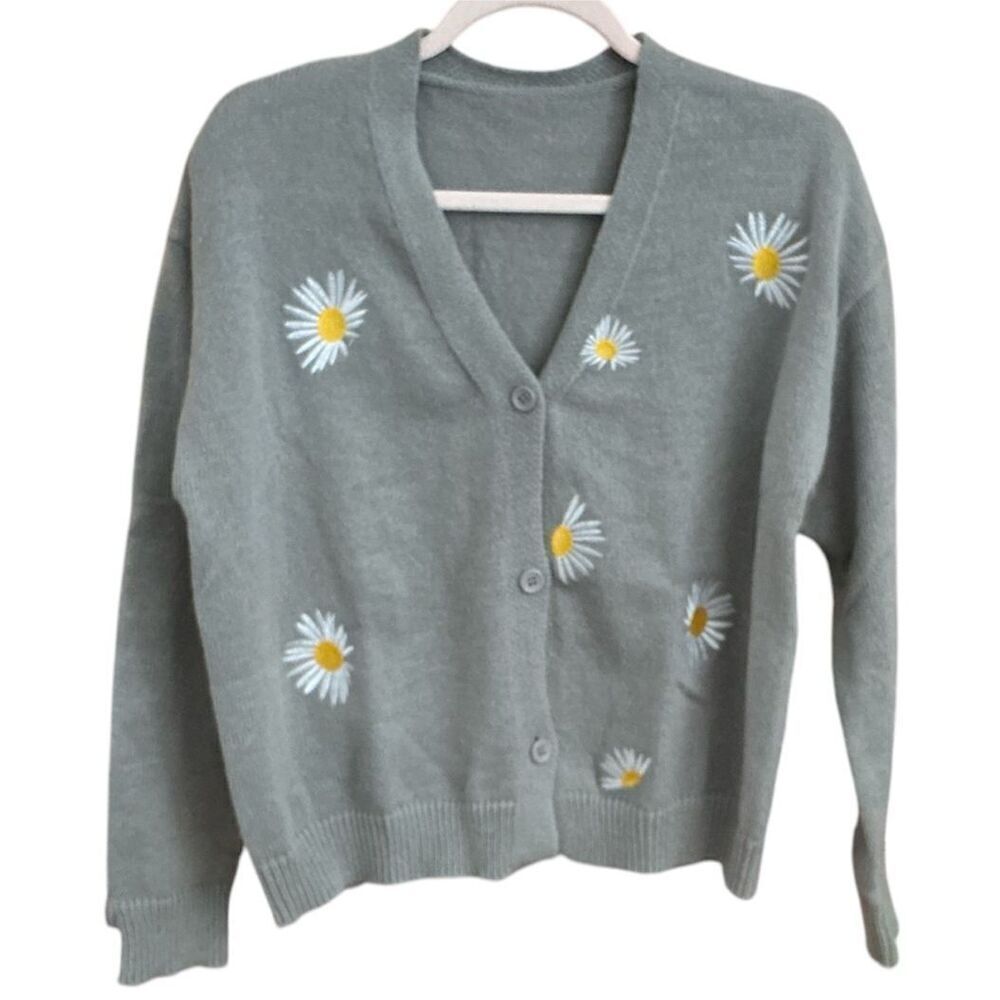 Grey Cardigan with Daisy Embroidery XL